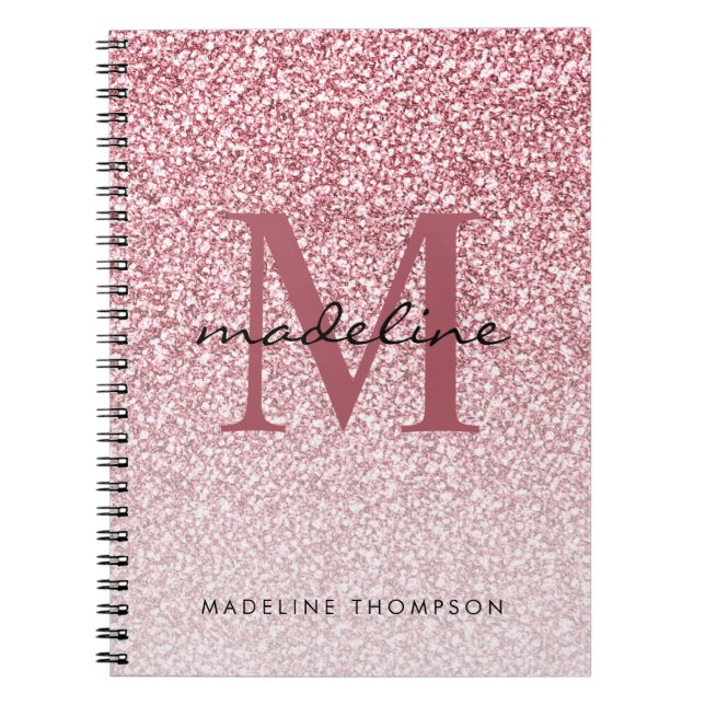 Elegante Rose Gold Glitzer Girly Monogram Notizblock (Vorderseite)
