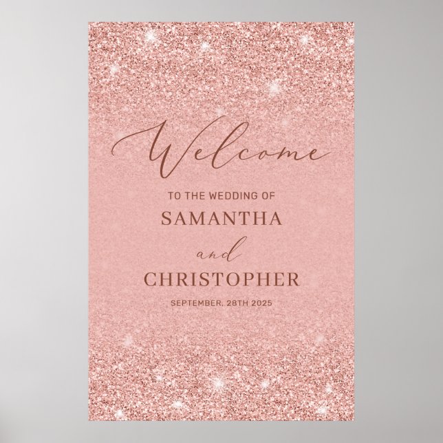 Elegante Rose Gold Glitzer Glitzern Hochzeitsempfa Poster (Vorne)