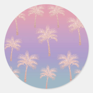 Elegante Rose Gold Glitzer Gradient Palm Muster Runder Aufkleber