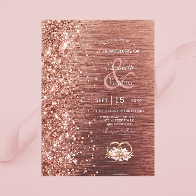 Elegante Rose Gold Glitzer Hochzeit Einladung (Von Creator hochgeladen)