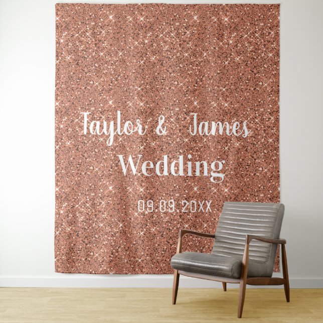 Elegante Rose Gold Glitzer Hochzeit Hintergrund Wandteppich (Beispiel)