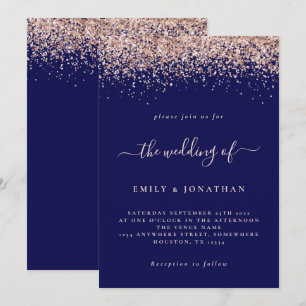 Elegante Rose Gold Glitzer Hochzeit Navy Blush Einladung