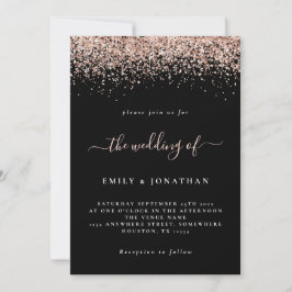 Elegante Rose Gold Glitzer Hochzeit Schwarz Einladung
