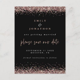 Elegante Rose Gold Glitzer Hochzeit Schwarz Rett D Ankündigungspostkarte
