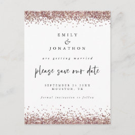 Elegante Rose Gold Glitzer Hochzeit Weiß Rett Datu Ankündigungspostkarte