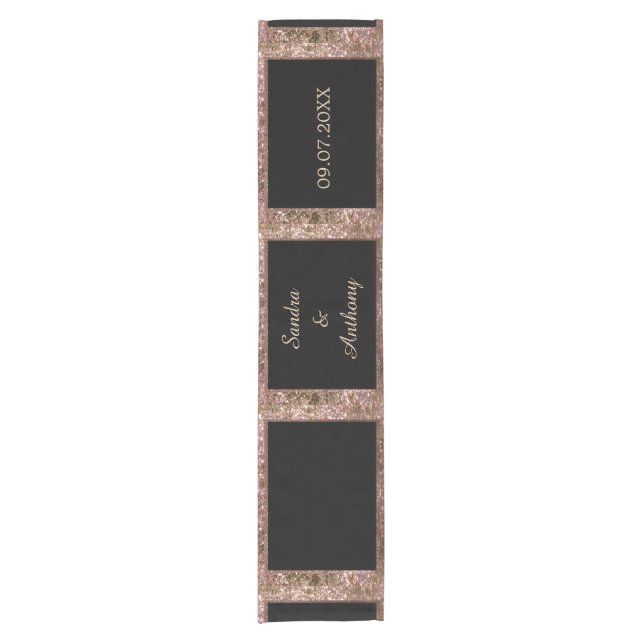 Elegante Rose Gold Glitzer Hochzeitsrunde Kurzer Tischläufer (Vorderseite)