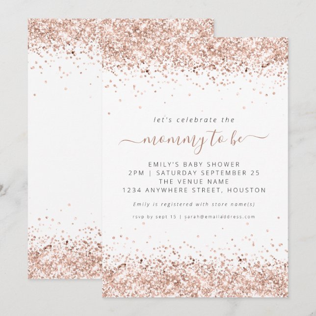 Elegante Rose Gold Glitzer Kinderdusche Einladung (Vorne/Hinten)
