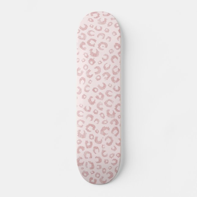 Elegante Rose Gold Glitzer Leopard Tierwerbung Skateboard (Vorderseite)