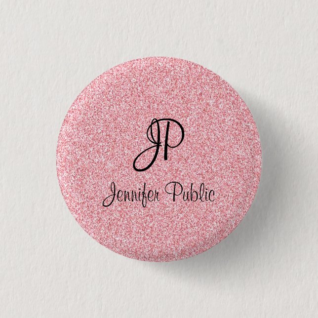 Elegante Rose Gold Glitzer Look Mit Monogramm Tren Button (Vorderseite)