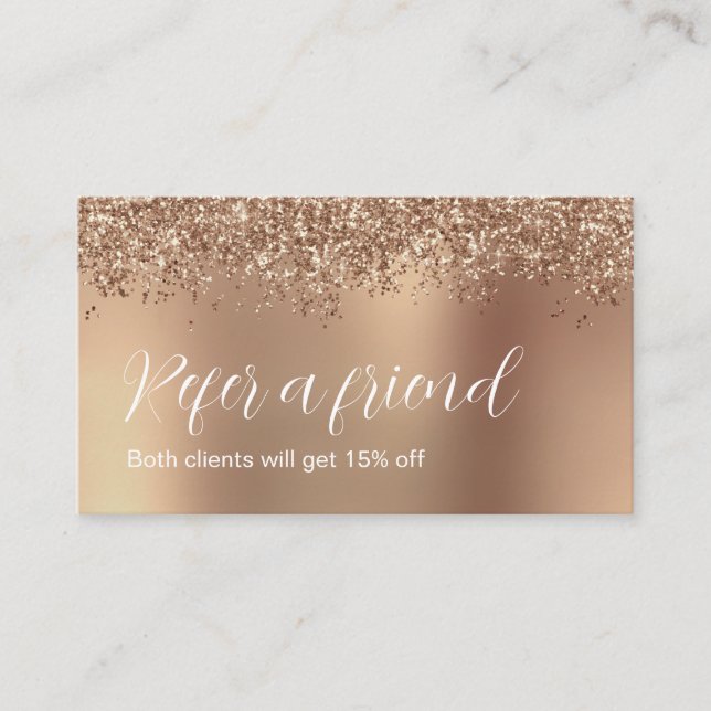 Elegante Rose Gold Glitzer Make-up & haar Empfehlungskarte (Vorderseite)