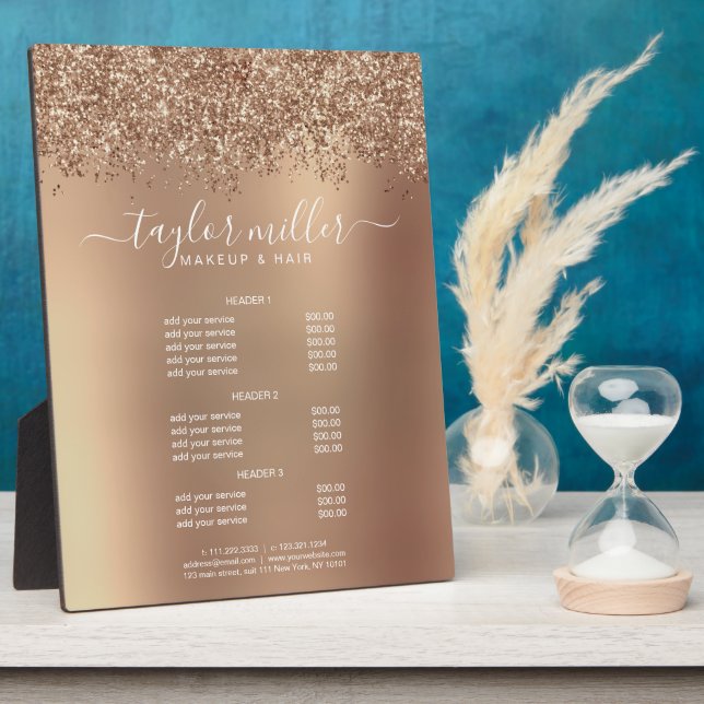 Elegante Rose Gold Glitzer Make-up & haar Fotoplatte (Seite)