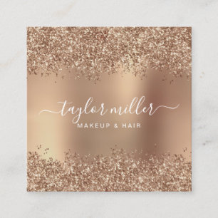 Elegante Rose Gold Glitzer Make-up & haar Quadratische Visitenkarte