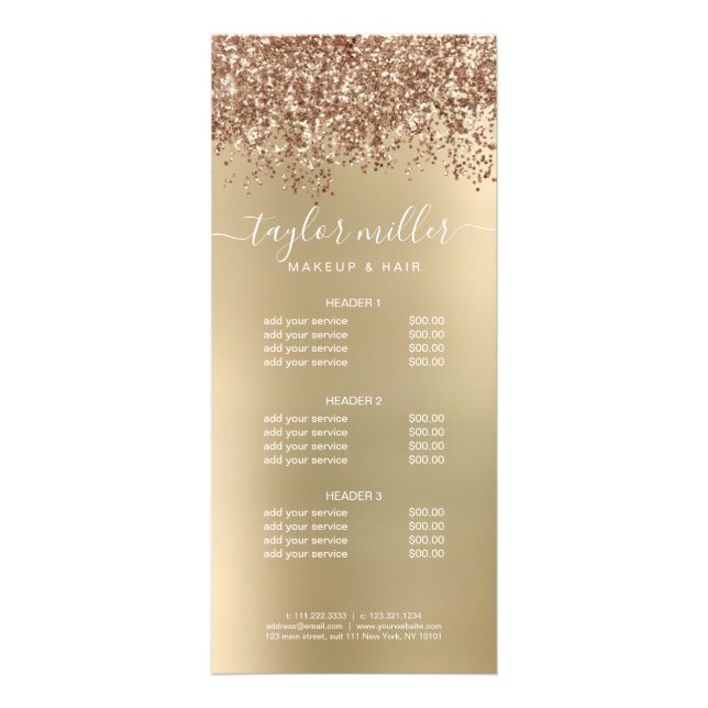 Elegante Rose Gold Glitzer Make-up & haar Werbekarte (Vorne)