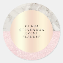 Elegante Rose Gold Glitzer & Marmor Event-Planer Runder Aufkleber