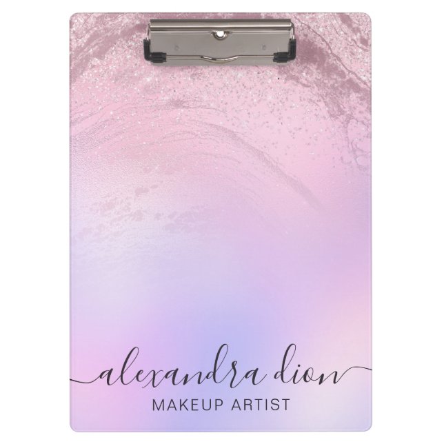 Elegante Rose Gold Glitzer Marmor Makeup Künstler Klemmbrett (Vorderseite)