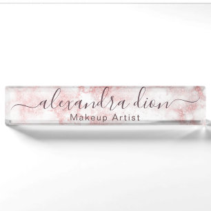 Elegante Rose Gold Glitzer Marmor Makeup Künstler Namensplakette