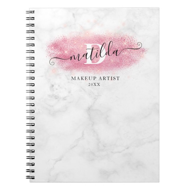 Elegante Rose Gold Glitzer Marmor Makeup Künstler Notizblock (Vorderseite)