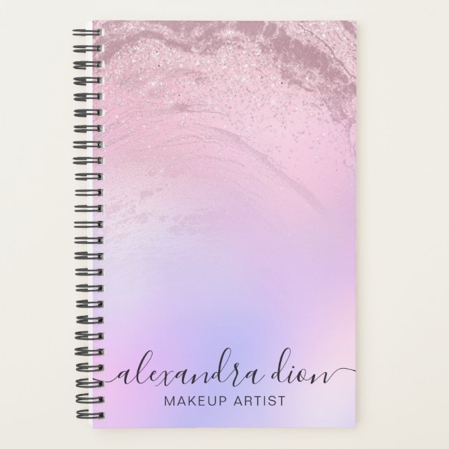 Elegante Rose Gold Glitzer Marmor Makeup Künstler Planer (Vorderseite)