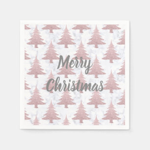 Elegante Rose Gold Glitzer & Marmor Weihnachtsbaum Serviette