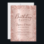 Elegante Rose Gold Glitzer Metal 40. Geburtstag Einladung<br><div class="desc">Moderne elegante Rose Gold metallisch und Glitzer 40. Geburtstag Party Einladungen. Das Design der gürtelmädchenhaften,  handgeschriebenen Kalligraphie-Schrift,  die goldenen Imitate aus Rosa oder Rose,  die mit einem verglasten Glitzer-Rahmen aus metallischem Hintergrund gebürstet sind. Einfach zu personalisieren,  perfekt für jedes Alter.</div>