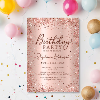 Elegante Rose Gold Glitzer Metal 50. Geburtstag Einladung