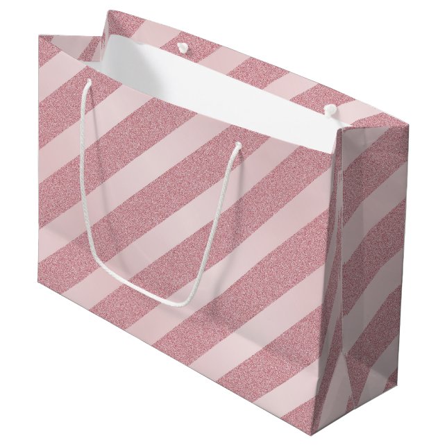 Elegante Rose Gold Glitzer Moderne Vorlage Trendy Große Geschenktüte (Vorderseite Schrägansicht)