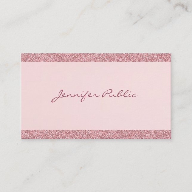Elegante Rose Gold Glitzer Moderner, handgeschrieb Visitenkarte (Vorderseite)