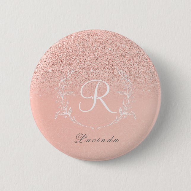 Elegante Rose Gold Glitzer Monogram Button (Vorderseite)