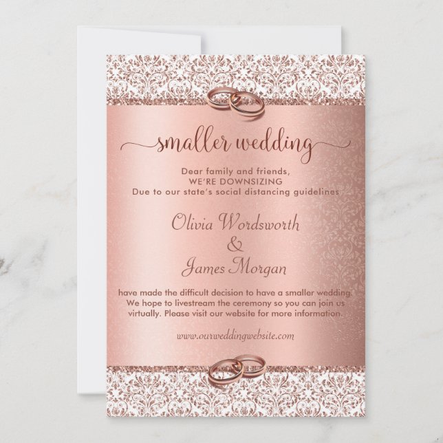 Elegante Rose Gold Glitzer Monogram Kleinere Hochz Einladung (Vorderseite)
