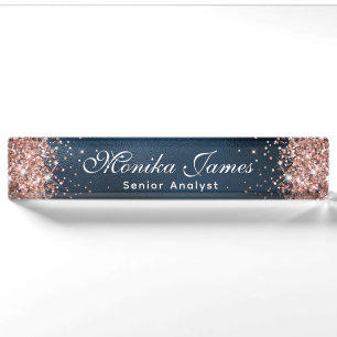 Elegante Rose Gold Glitzer Navy Blue Foil Namensplakette