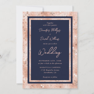Elegante Rose Gold Glitzer Navy Blue Wedding Einladung
