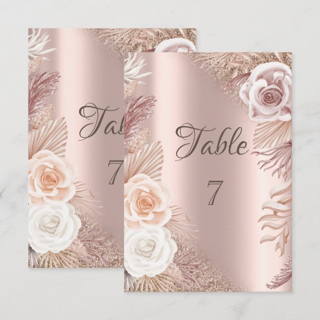 Elegante Rose Gold Glitzer Ombre Boho Blume Einladung (Vorne/Hinten)
