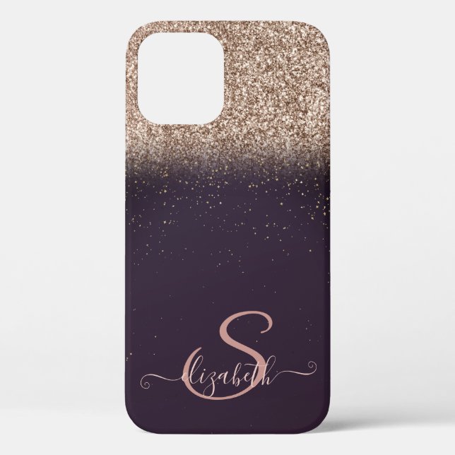 Elegante Rose Gold Glitzer Ombre, Monogram Case-Mate iPhone Hülle (Rückseite)