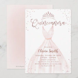 Elegante Rose Gold Glitzer Rosa Kleid Quinceañera  Einladung