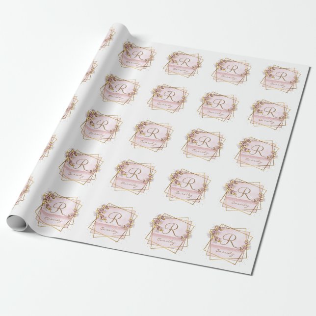 Elegante Rose Gold Glitzer Rose Monogram Geschenkpapier (Ungerollt)