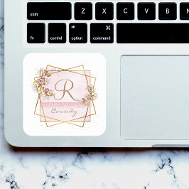 Elegante Rose Gold Glitzer Rose Monogram Quadratischer Aufkleber