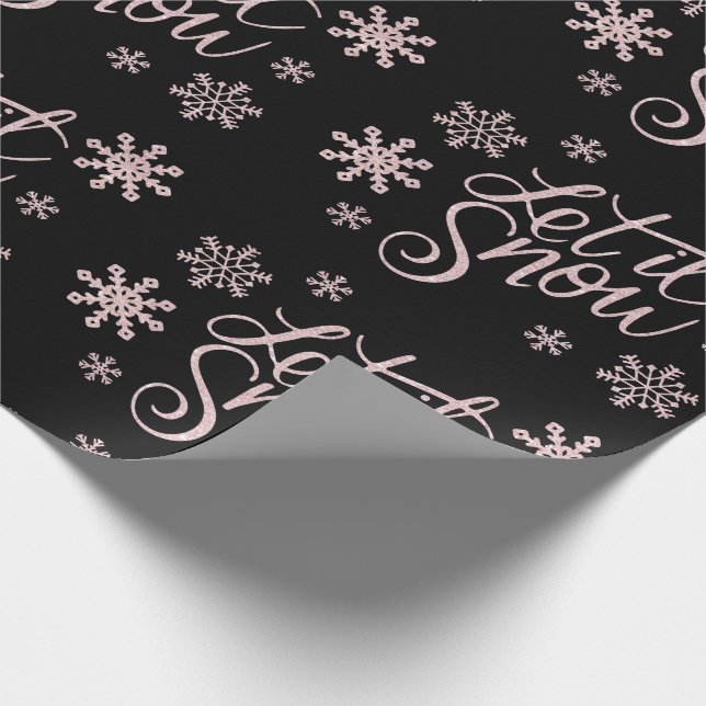 Elegante Rose Gold Glitzer Schnee und Schneeflocke Geschenkpapier (Ecke)