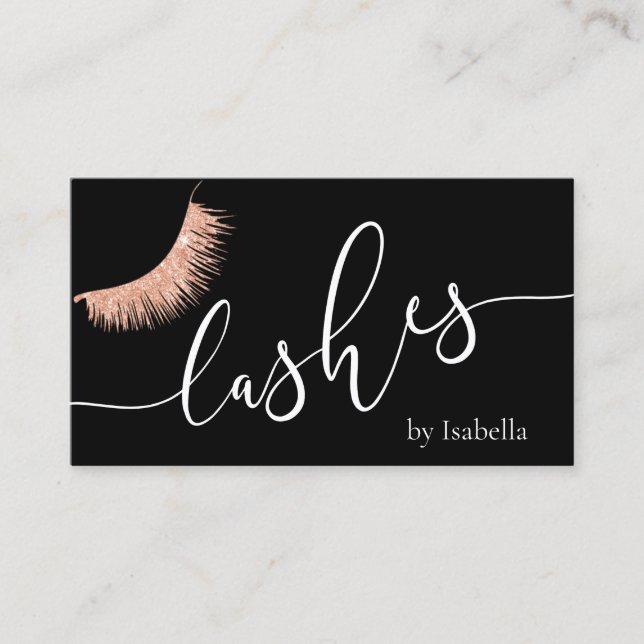 Elegante Rose Gold Glitzer Schwarze Wimpern Visitenkarte (Vorderseite)