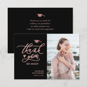 Elegante Rose Gold Glitzer Script Foto Abschluss Dankeskarte