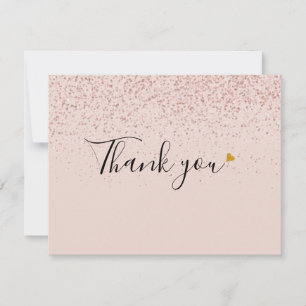 Elegante Rose Gold Glitzer Script Gold Heart Foto Dankeskarte