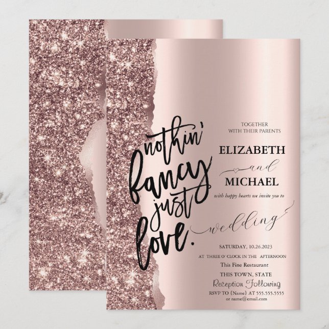 Elegante Rose Gold Glitzer Script Hochzeit Einladung (Vorne/Hinten)