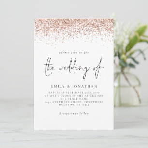 Elegante Rose Gold Glitzer Script Hochzeit Einladung