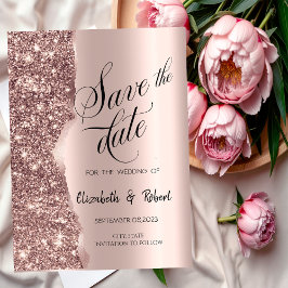 Elegante Rose Gold Glitzer Script Save the Date