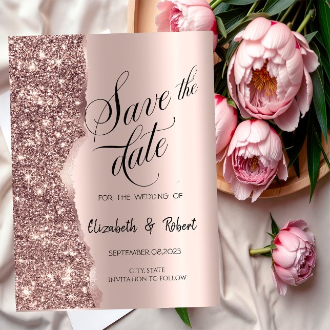 Elegante Rose Gold Glitzer Script Save the Date (Von Creator hochgeladen)
