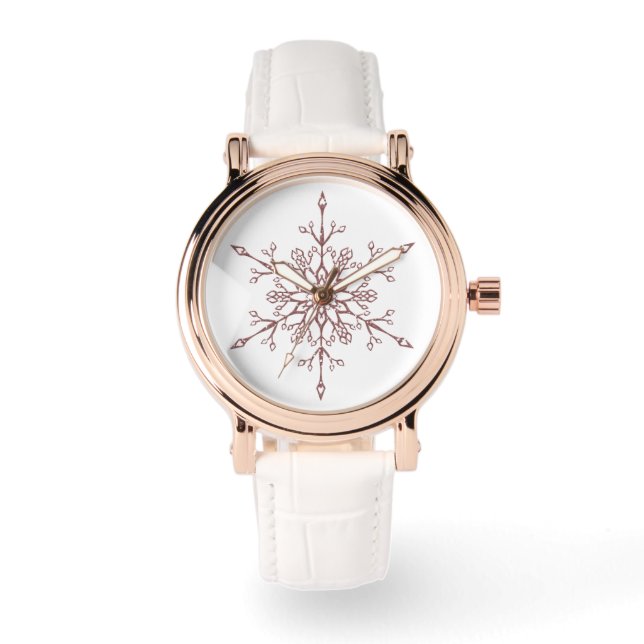 Elegante Rose Gold Glitzer Snowflake Weihnachten Armbanduhr (Vorderseite)