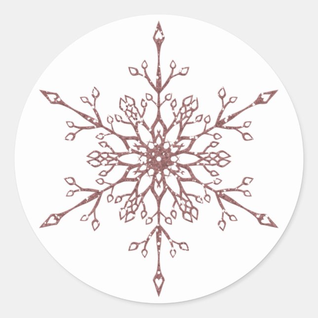 Elegante Rose Gold Glitzer Snowflake Weihnachten Runder Aufkleber (Vorderseite)