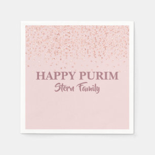 Elegante Rose Gold Glitzer Staub Happy Purim Serviette