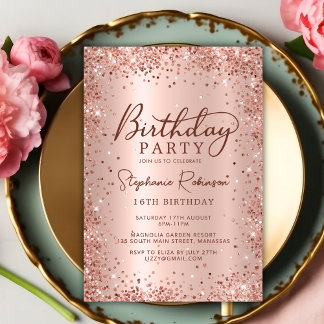 Elegante Rose Gold Glitzer Sweet 16 Geburtstag Einladung