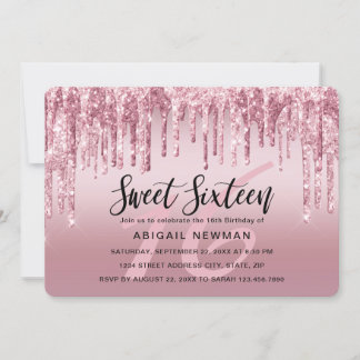 Elegante Rose Gold Glitzer Tropfen 16 . Geburtstag Einladung