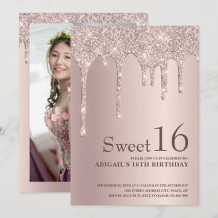 Elegante Rose Gold Glitzer Tropfen 16 . Geburtstag Einladung